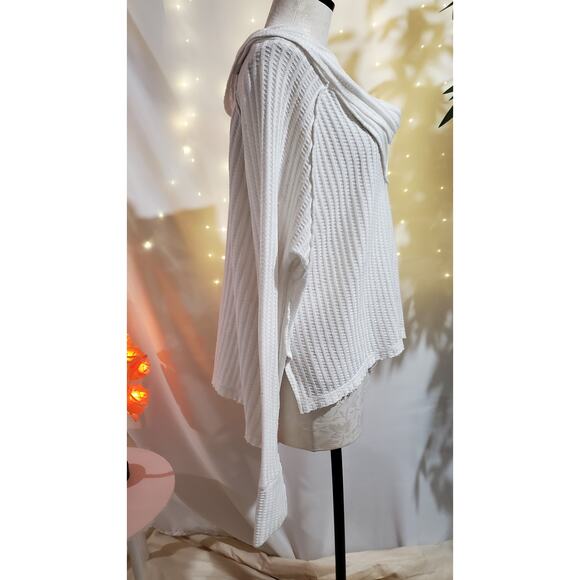 We The Free People Wildcat Thermal Waffle Knit Raw Hem Oversized Top Size XS - Picture 6 of 12